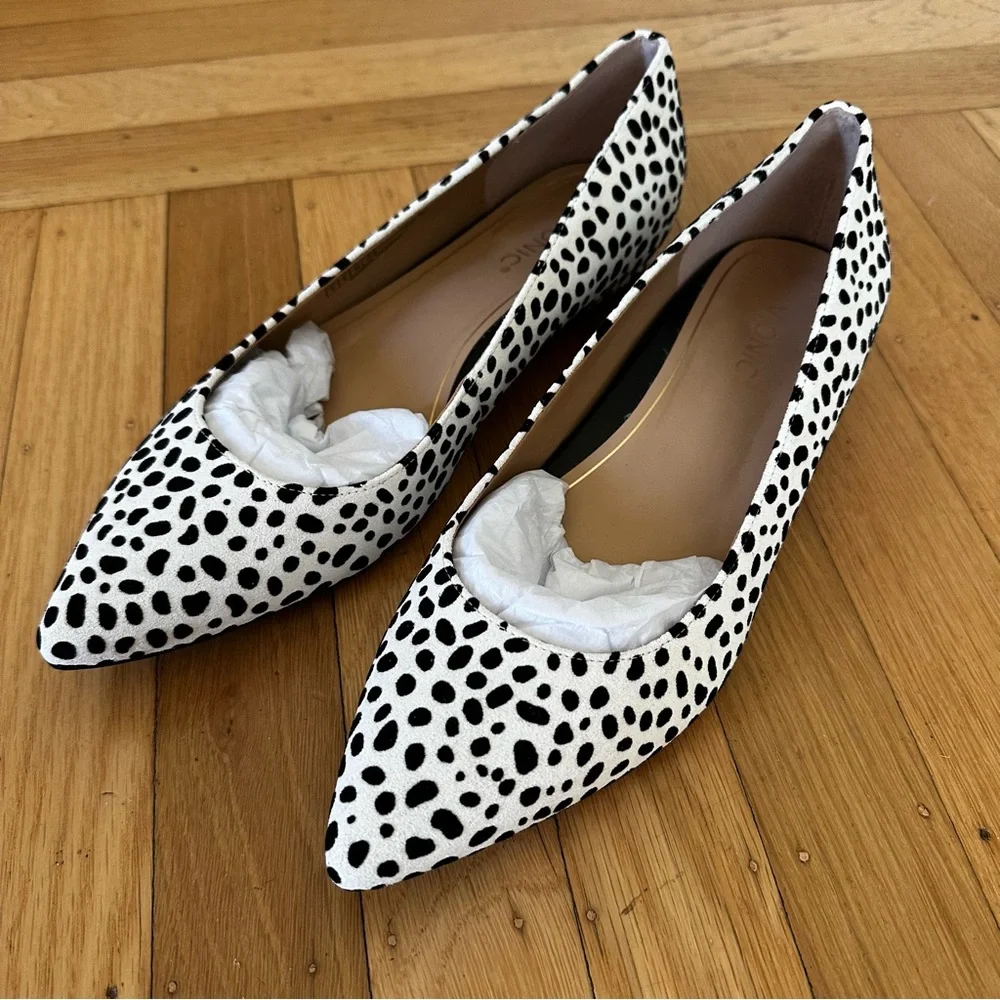 Vionic White and Black Dalmatian Print Pointed Toe Flats